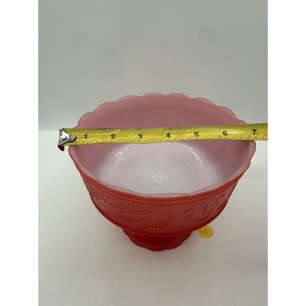 Vintage EO Brody Co Cleveland OH White And Red Milk Glass Compote Bowl EUC - Picture 4 of 7